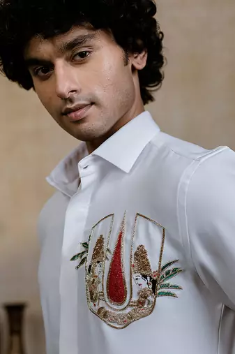 White embroidered british shirt