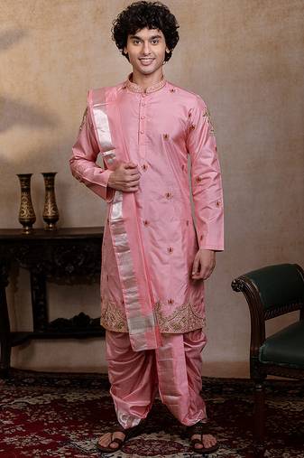 Pink embroidered silk kurta set