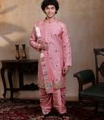 Pink embroidered silk kurta set