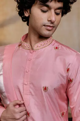 Pink embroidered silk kurta set