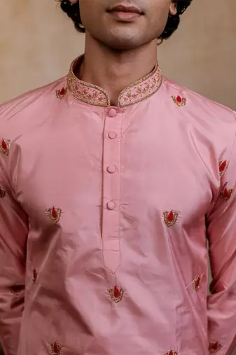 Pink embroidered silk kurta set