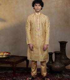 Gold embroidered silk kurta set