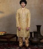 Gold embroidered silk kurta set