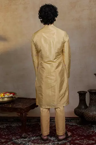 Gold embroidered silk kurta set