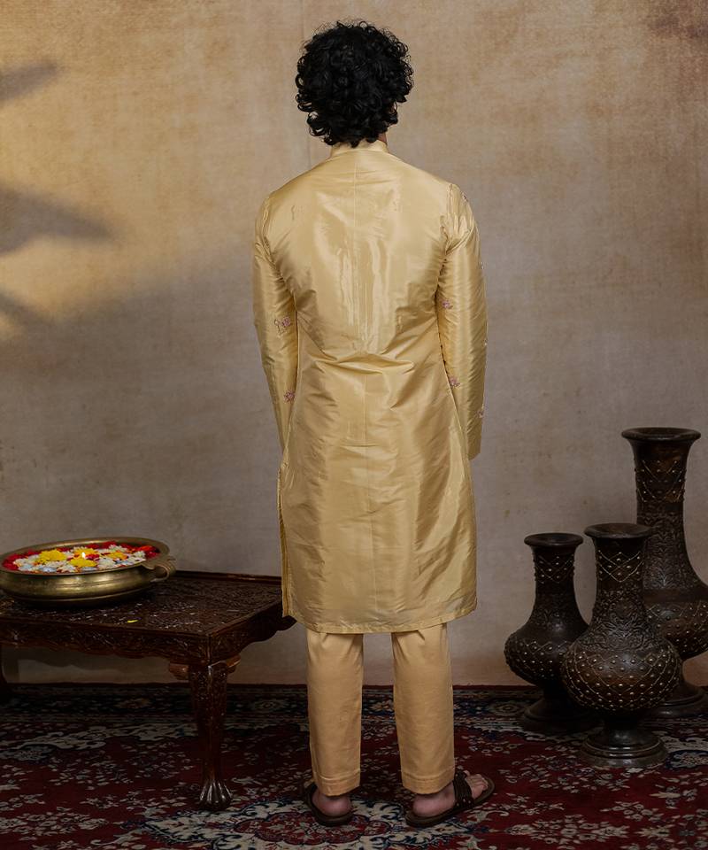 Gold embroidered silk kurta set