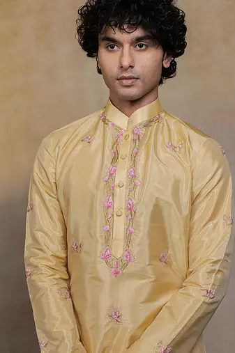 Gold embroidered silk kurta set