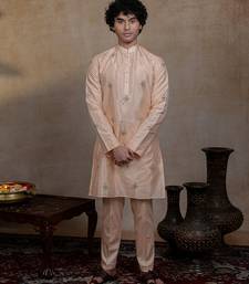 Peach embroidered silk kurta set