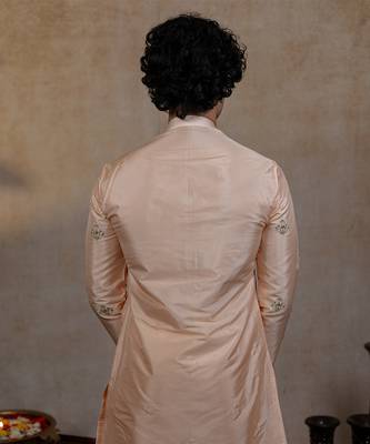 Peach embroidered silk kurta set 2