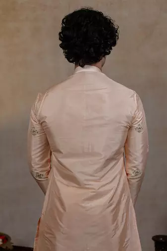 Peach embroidered silk kurta set
