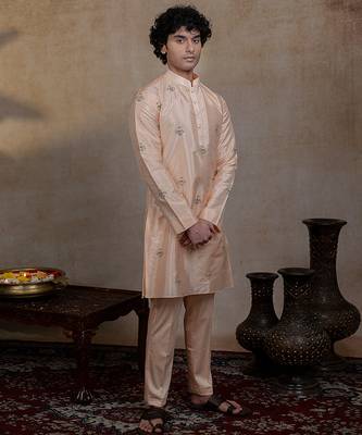 Peach embroidered silk kurta set 4