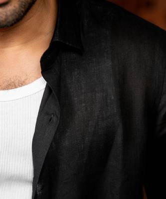 Black plain linen shirt 5