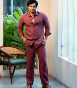 Burgundy plain linen shirt