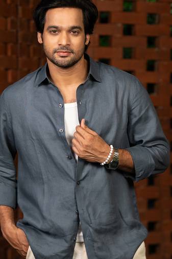 Grey plain linen shirt