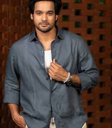 Grey plain linen shirt