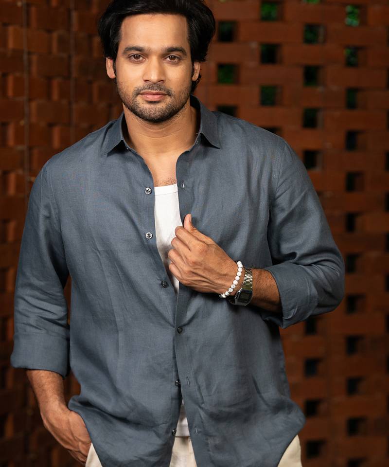 Grey plain linen shirt