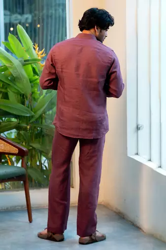 Burgundy plain linen shirt