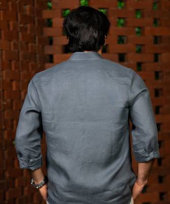 Grey plain linen shirt 4