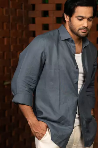 Grey plain linen shirt