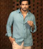 Sea blue plain linen shirt