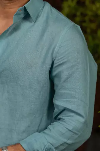 Sea blue plain linen shirt