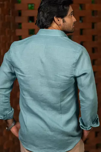 Sea blue plain linen shirt