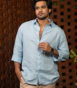 Sky blue plain linen shirt