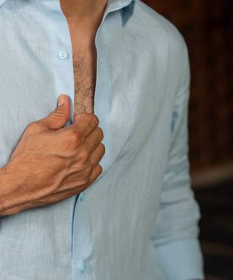 Sky blue plain linen shirt 2