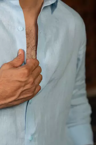 Sky blue plain linen shirt