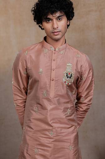 Light Pink embroidered silk kurta set