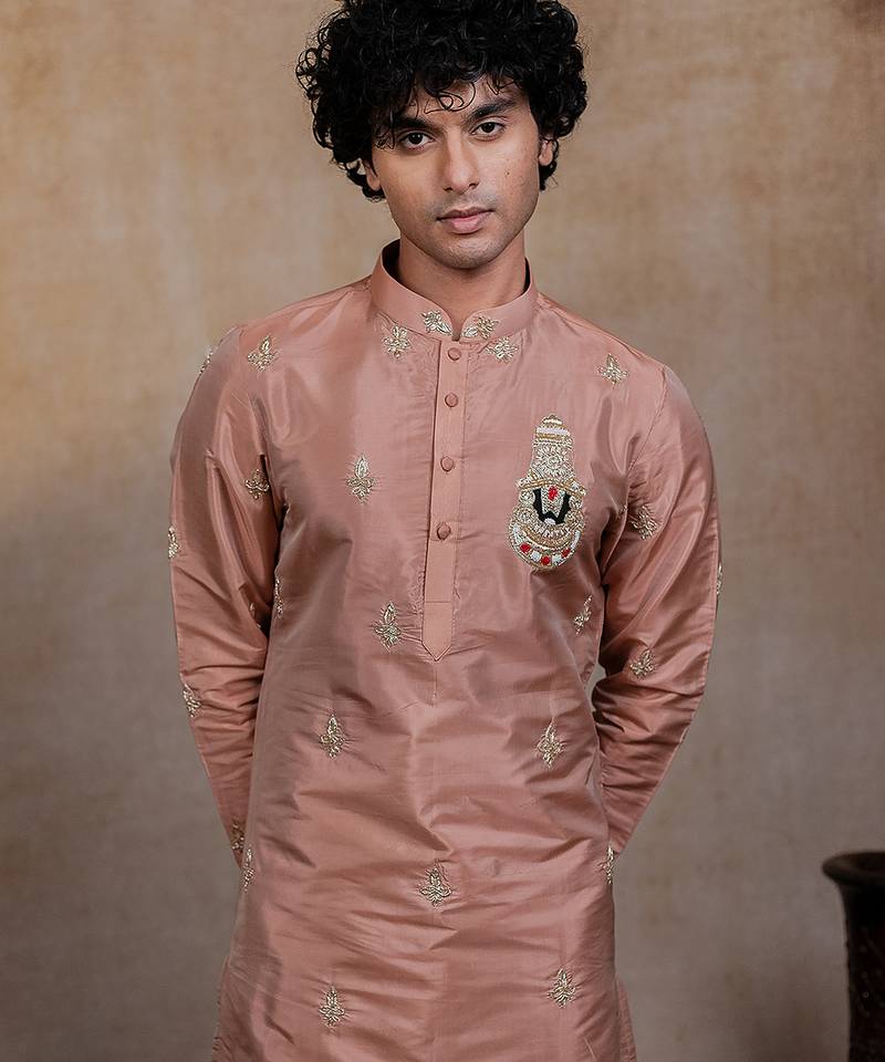 Light Pink embroidered silk kurta set