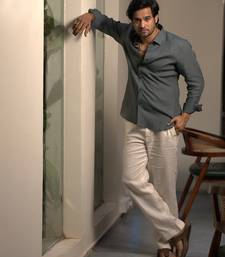 Green plain linen shirt