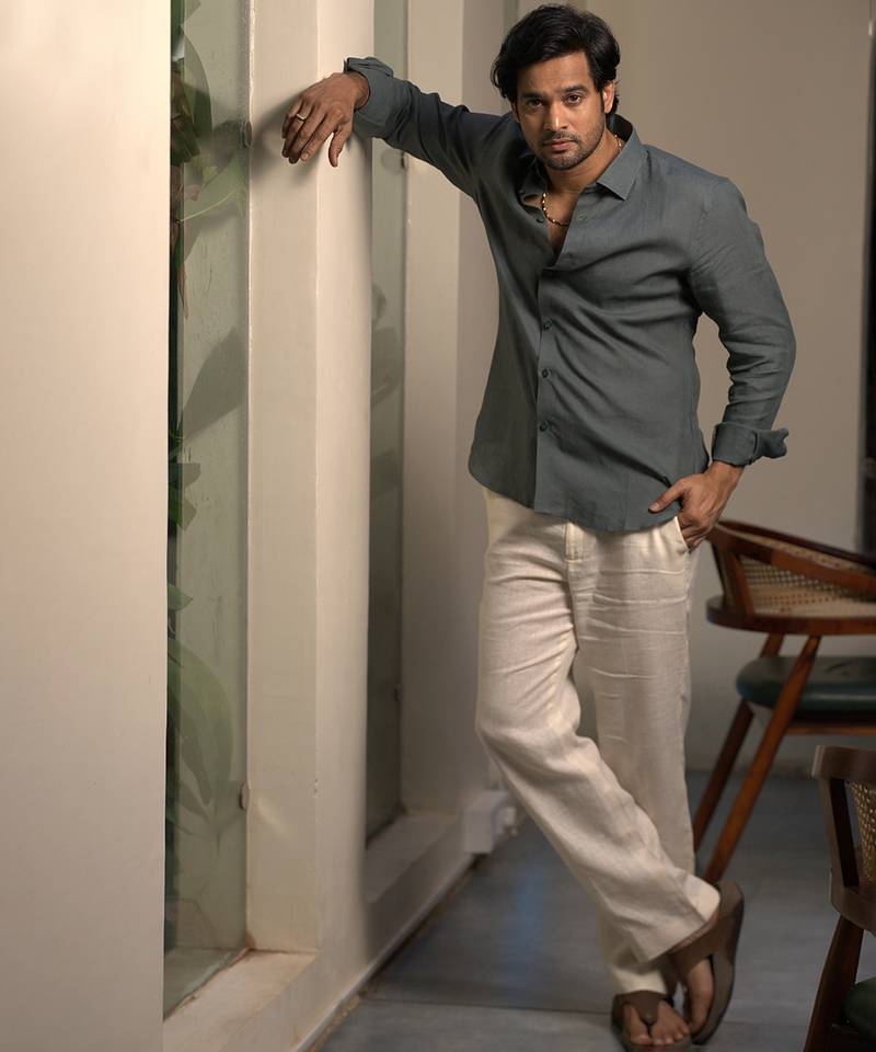 Green plain linen shirt