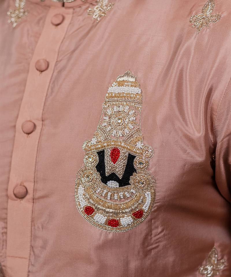 Light Pink embroidered silk kurta set