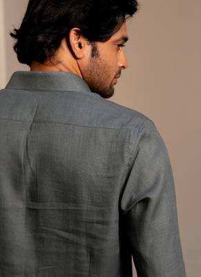 Green plain linen shirt 3
