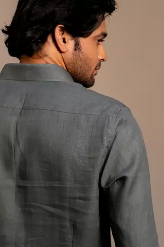 Green plain linen shirt