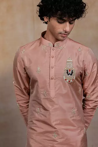 Light Pink embroidered silk kurta set