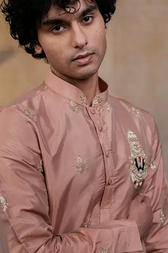 Light Pink embroidered silk kurta set