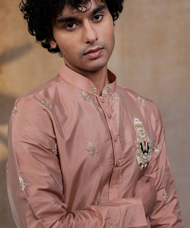 Light Pink embroidered silk kurta set