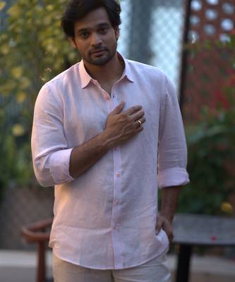 Pink plain linen shirt 1