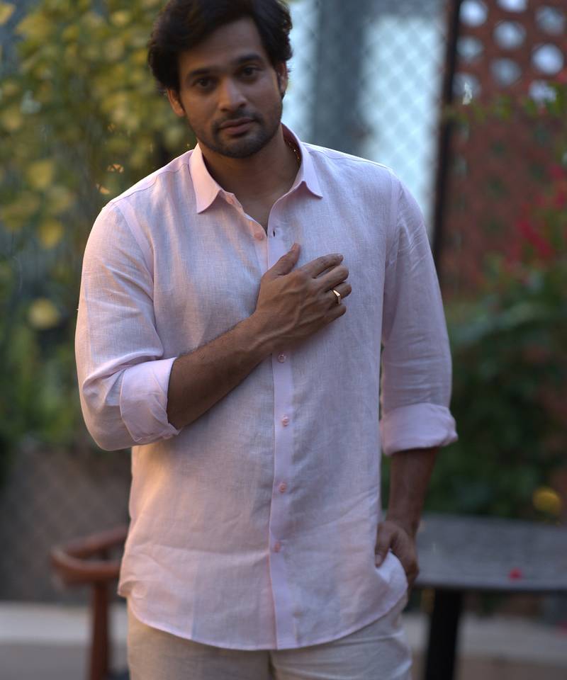 Pink plain linen shirt