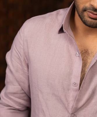 Pink plain linen shirt 2