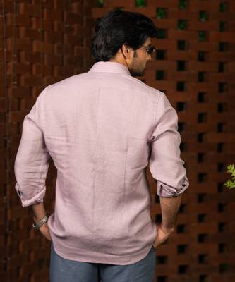 Pink plain linen shirt 3