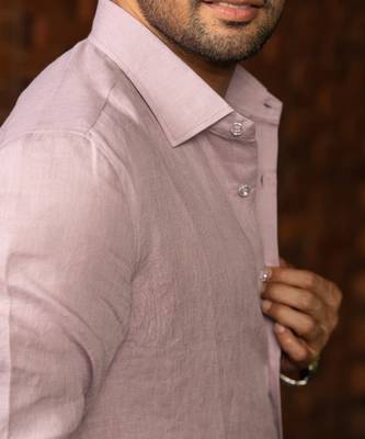 Pink plain linen shirt 4