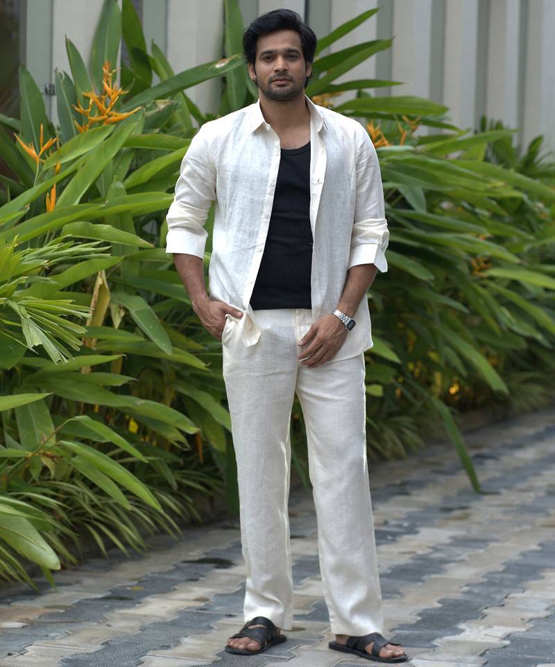 Ivory plain linen shirt