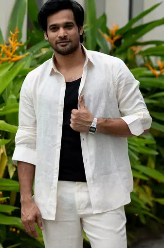 Ivory plain linen shirt
