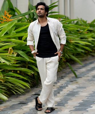 Ivory plain linen shirt 3