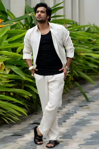 Ivory plain linen shirt