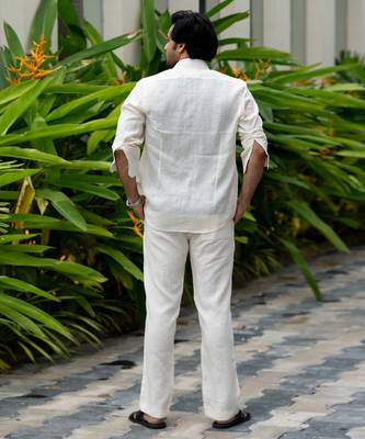 Ivory plain linen shirt 4