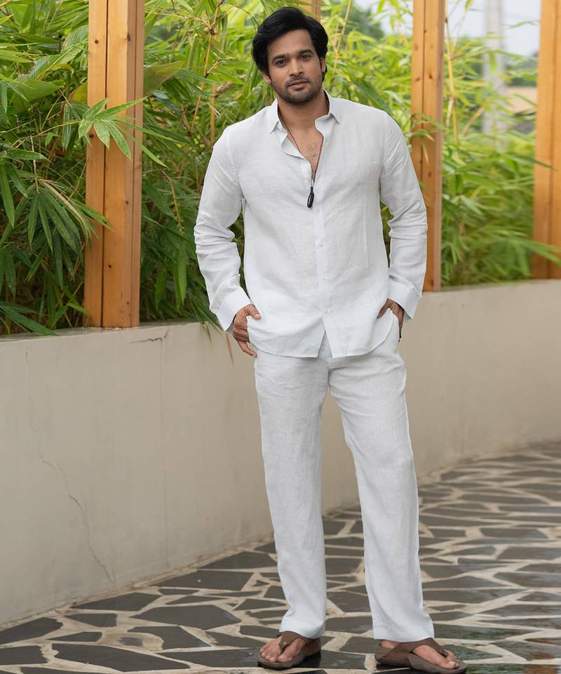 Ivory plain linen shirt