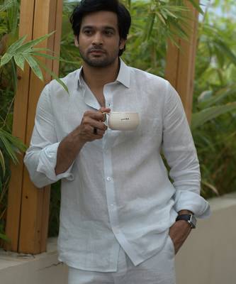 Ivory plain linen shirt 2